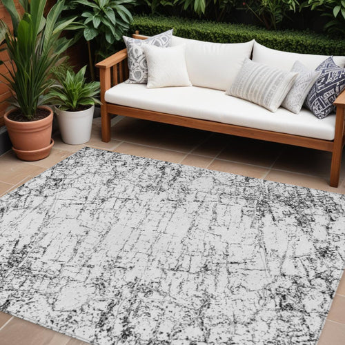 10 X 14 Black White And Gray Abstract Washable Indoor Outdoor Area Rug
