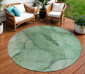 8 Green And Sage Round Abstract Washable Indoor Outdoor Area Rug