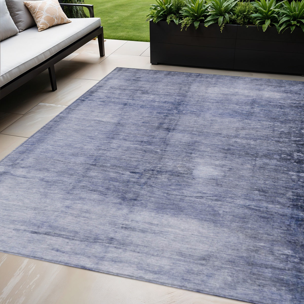 5 X 8 Navy Blue And Sky Blue Abstract Washable Indoor Outdoor Area Rug