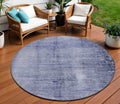 8 Navy Blue And Sky Blue Round Abstract Washable Indoor Outdoor Area Rug
