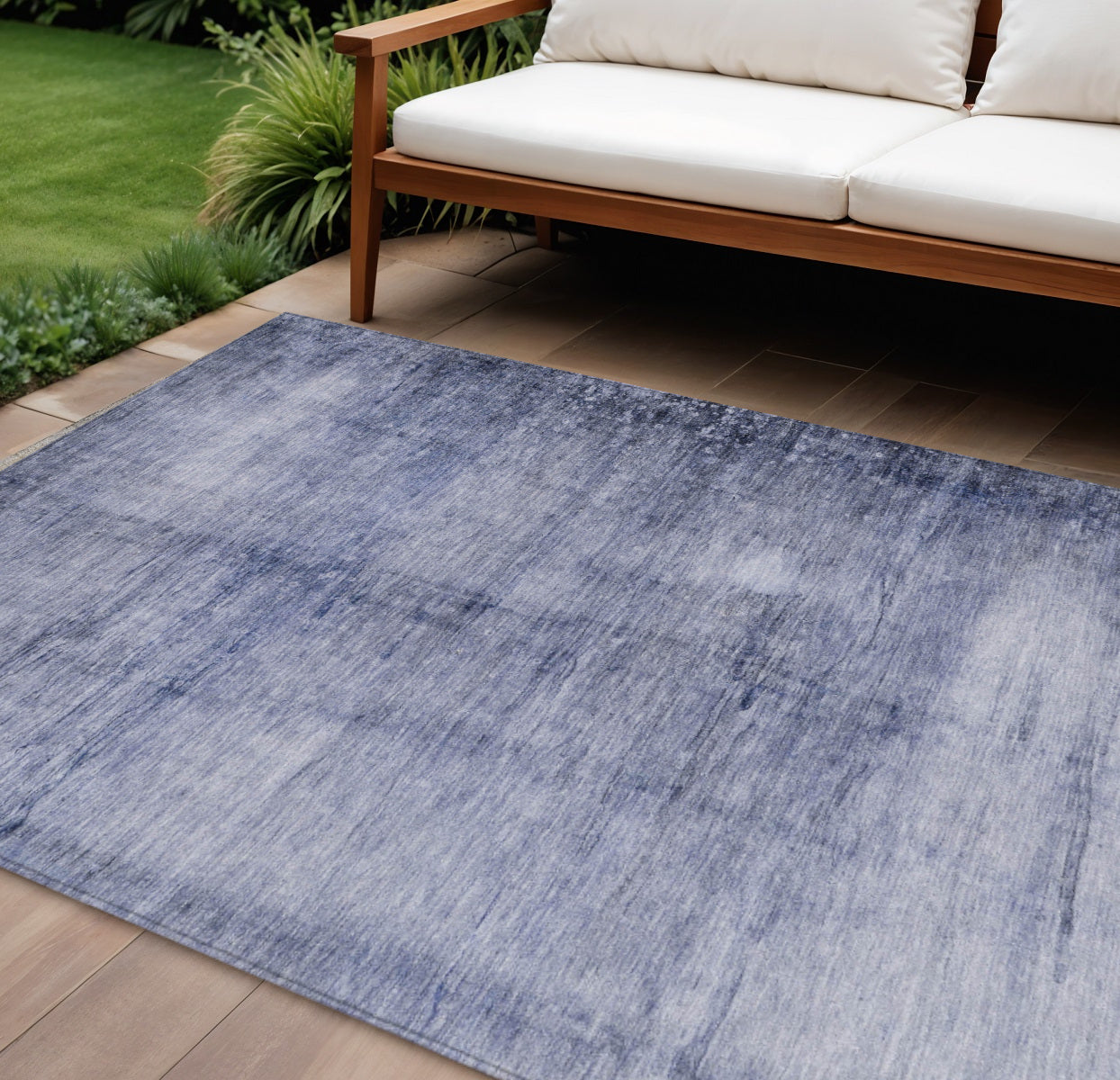 10 X 14 Navy Blue And Sky Blue Abstract Washable Indoor Outdoor Area Rug