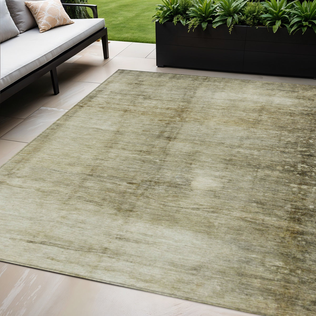 5 X 8 Taupe Beige And Chocolate Abstract Washable Indoor Outdoor Area Rug