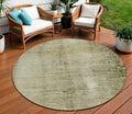 8 Taupe Beige And Chocolate Round Abstract Washable Indoor Outdoor Area Rug