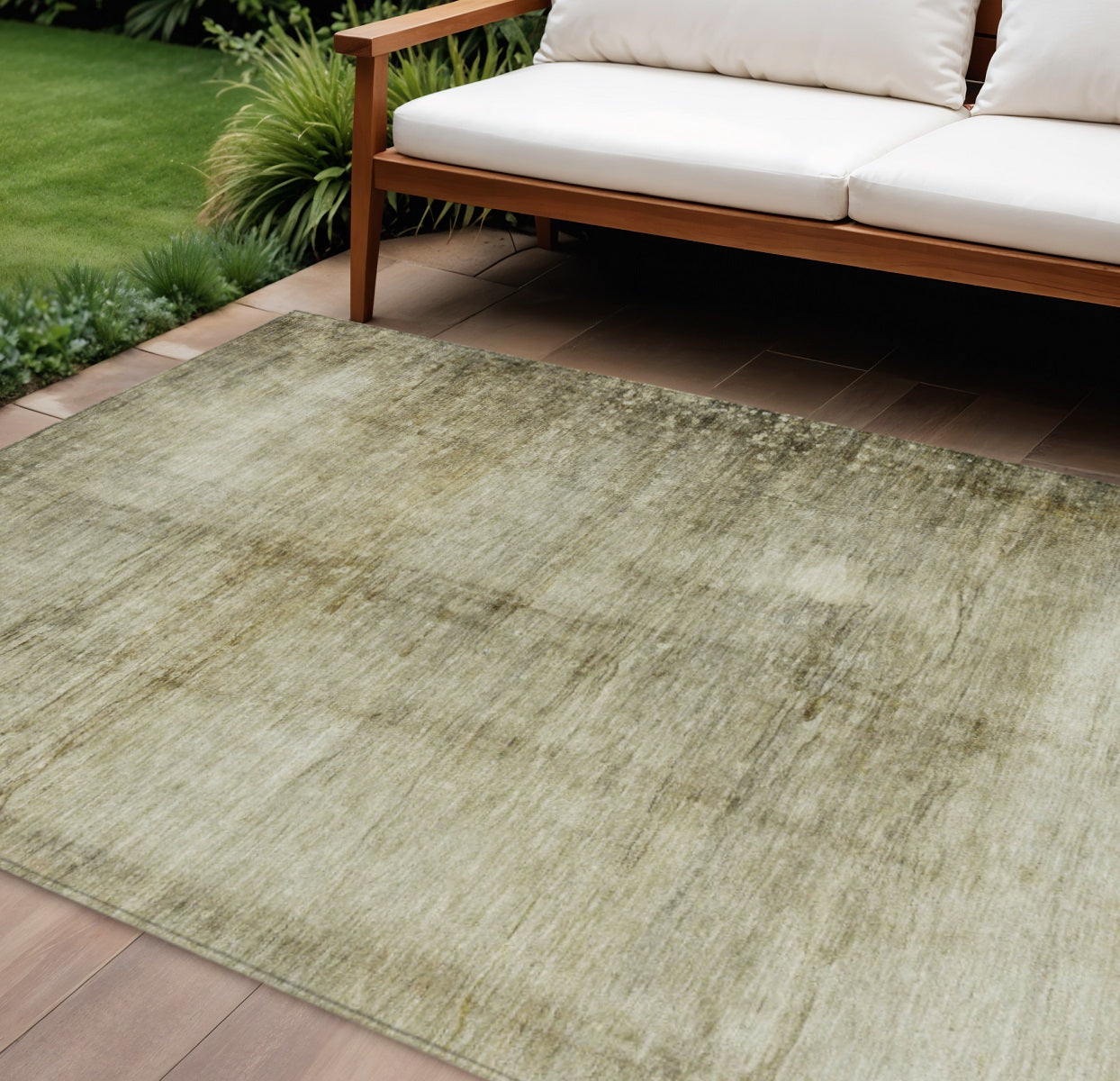 9 X 12 Taupe Beige And Chocolate Abstract Washable Indoor Outdoor Area Rug