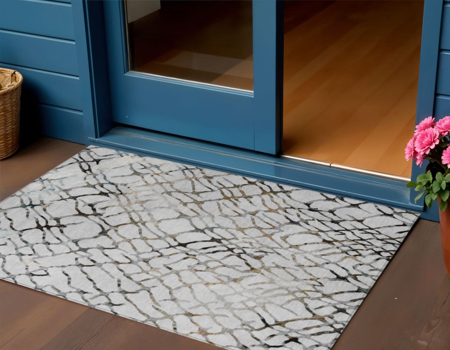 3 X 5 Silver Gray And Charcoal Abstract Washable Indoor Outdoor Area Rug