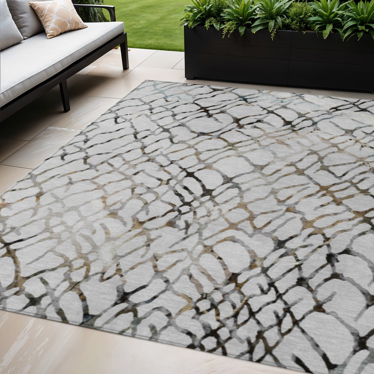 5 X 8 Silver Gray And Charcoal Abstract Washable Indoor Outdoor Area Rug