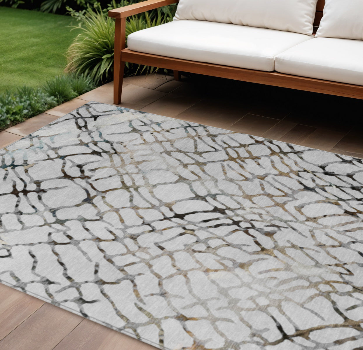 9 X 12 Silver Gray And Charcoal Abstract Washable Indoor Outdoor Area Rug