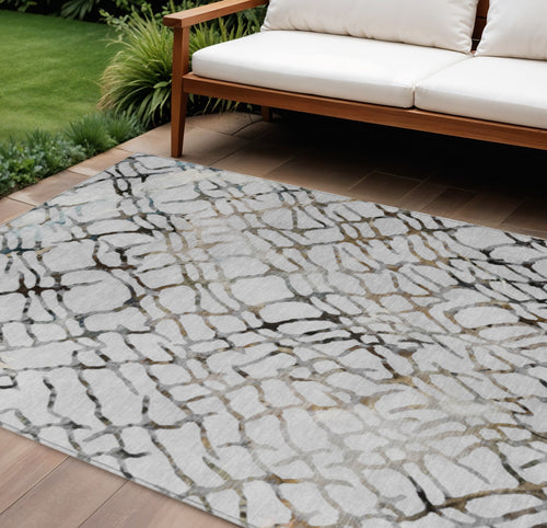 10 X 14 Silver Gray And Charcoal Abstract Washable Indoor Outdoor Area Rug