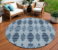 8 Navy Blue And Denim Blue Round Moroccan Washable Indoor Outdoor Area Rug