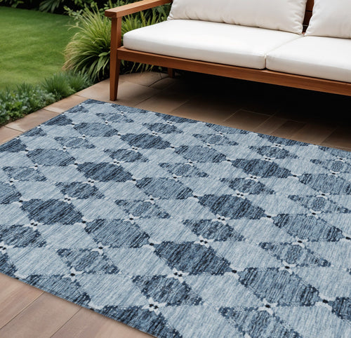10 X 14 Navy Blue And Denim Blue Moroccan Washable Indoor Outdoor Area Rug
