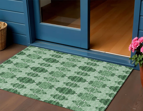 3 X 5 Emerald And Green Moroccan Washable Indoor Outdoor Area Rug