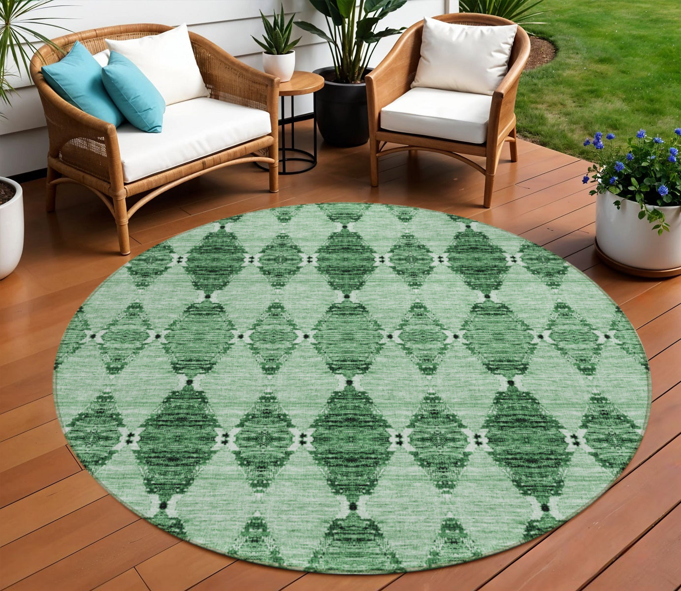 8 Emerald And Green Round Moroccan Washable Indoor Outdoor Area Rug