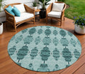 8 Teal Blue Aqua And Charcoal Round Moroccan Washable Indoor Outdoor Area Rug
