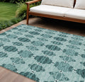 10 X 14 Teal Blue Aqua And Charcoal Moroccan Washable Indoor Outdoor Area Rug