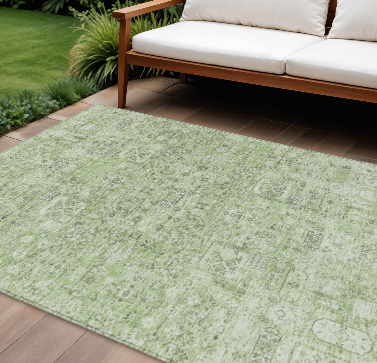 9 X 12 Artichoke Green And Olive Green Floral Washable Indoor Outdoor Area Rug