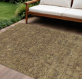 8 X 10 Brown And Taupe Floral Washable Indoor Outdoor Area Rug