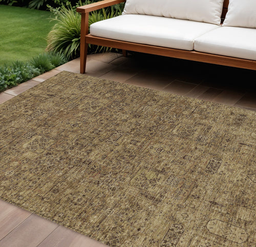 10 X 14 Brown And Taupe Floral Washable Indoor Outdoor Area Rug