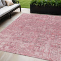 5 X 8 Pink Blush And Charcoal Floral Washable Indoor Outdoor Area Rug