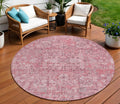 8 Pink Blush And Charcoal Round Floral Washable Indoor Outdoor Area Rug