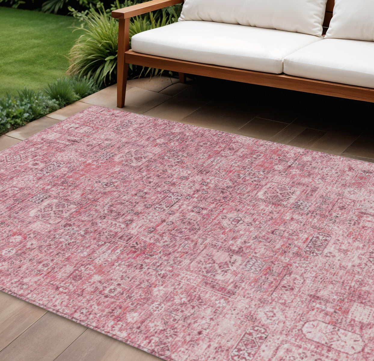 8 X 10 Pink Blush And Charcoal Floral Washable Indoor Outdoor Area Rug