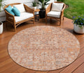 8 Salmon Orange And Gray Round Floral Washable Indoor Outdoor Area Rug