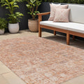 9 X 12 Salmon Orange And Gray Floral Washable Indoor Outdoor Area Rug