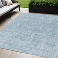 5 X 8 Sky Blue And Denim Blue Floral Washable Indoor Outdoor Area Rug