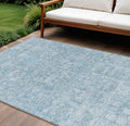 9 X 12 Sky Blue And Denim Blue Floral Washable Indoor Outdoor Area Rug