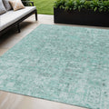 5 X 8 Teal Blue Aqua And Gray Floral Washable Indoor Outdoor Area Rug