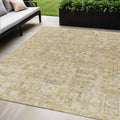 5 X 8 Wheat Beige And Gray Floral Washable Indoor Outdoor Area Rug