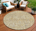 8 Wheat Beige And Gray Round Floral Washable Indoor Outdoor Area Rug