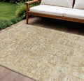9 X 12 Wheat Beige And Gray Floral Washable Indoor Outdoor Area Rug