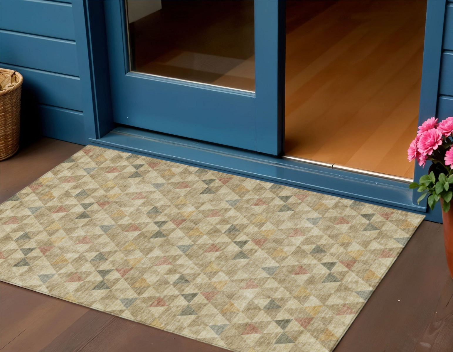 3 X 5 Beige Tan And Taupe Geometric Washable Indoor Outdoor Area Rug
