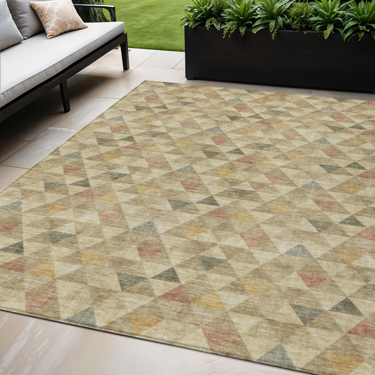 5 X 8 Beige Tan And Taupe Geometric Washable Indoor Outdoor Area Rug