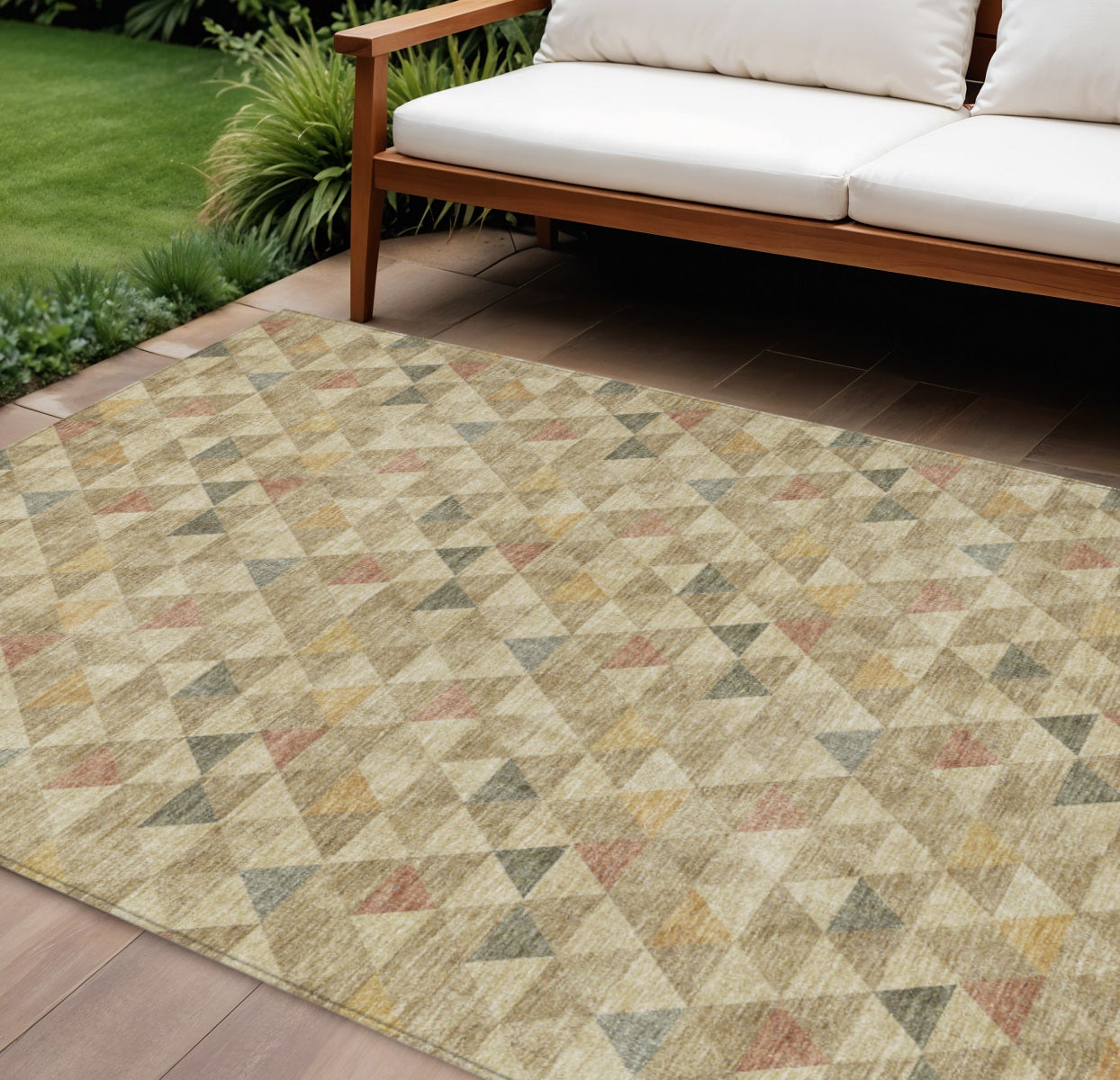 8 X 10 Beige Tan And Taupe Geometric Washable Indoor Outdoor Area Rug