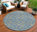 8 Sky Blue And Gray Round Geometric Washable Indoor Outdoor Area Rug