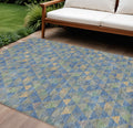 9 X 12 Sky Blue And Gray Geometric Washable Indoor Outdoor Area Rug