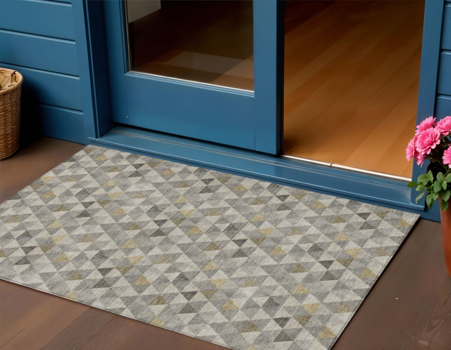 3 X 5 Taupe Beige And Tan Geometric Washable Indoor Outdoor Area Rug