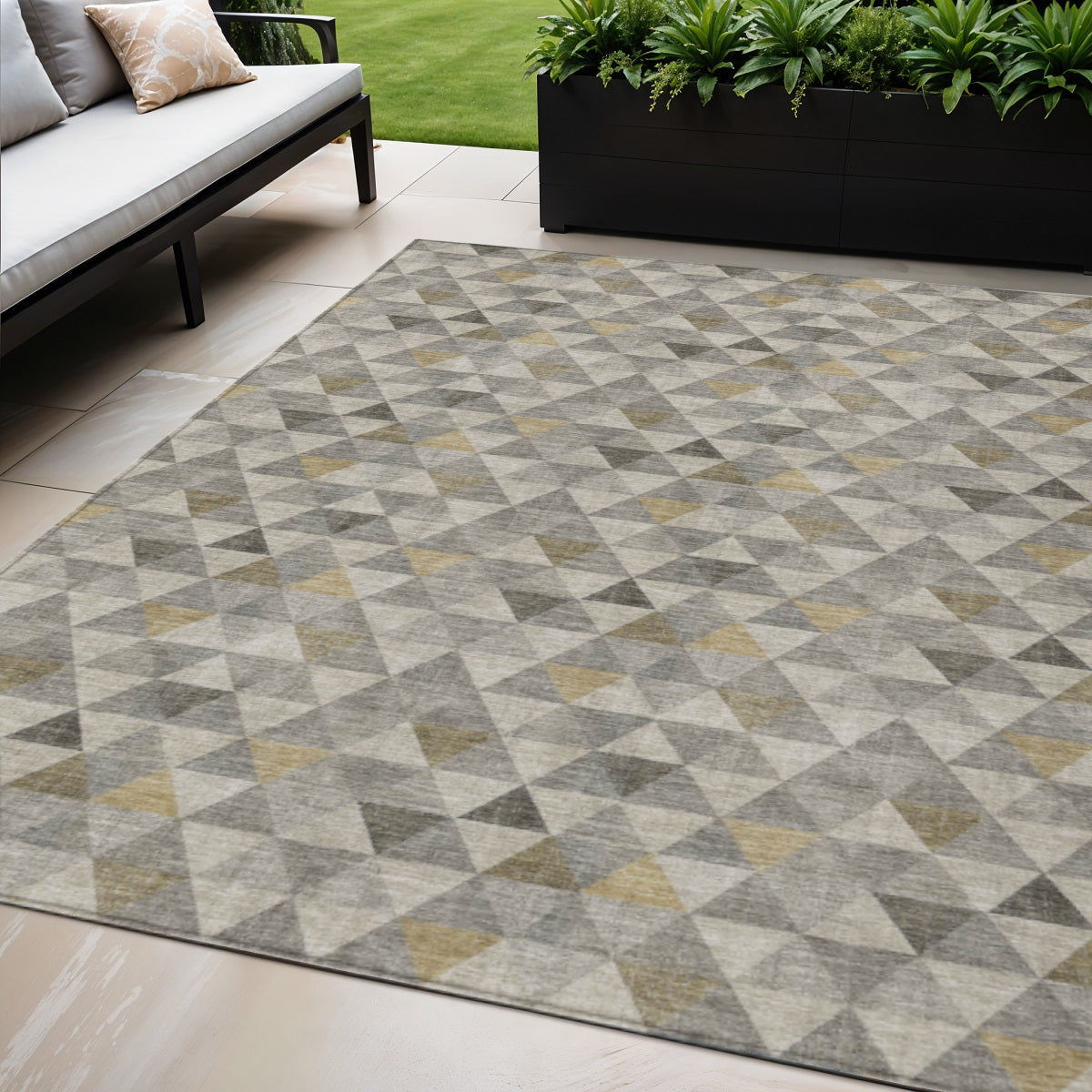 5 X 8 Taupe Beige And Tan Geometric Washable Indoor Outdoor Area Rug