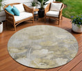 8 Beige Taupe And Wheat Round Floral Washable Indoor Outdoor Area Rug