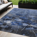 5 X 8 Navy Blue And Denim Blue Floral Washable Indoor Outdoor Area Rug