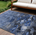 9 X 12 Navy Blue And Denim Blue Floral Washable Indoor Outdoor Area Rug