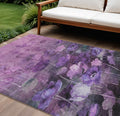 10 X 14 Purple Eggplant And Lavender Floral Washable Indoor Outdoor Area Rug