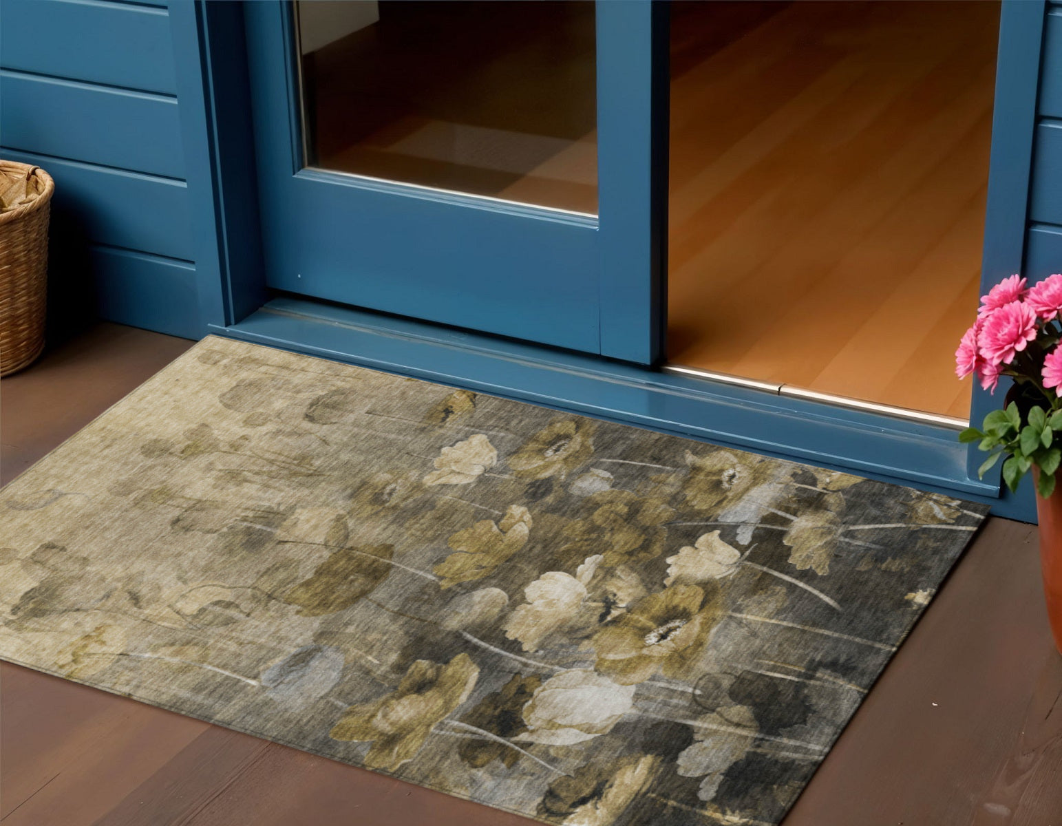 3 X 5 Taupe Beige And Tan Floral Washable Indoor Outdoor Area Rug