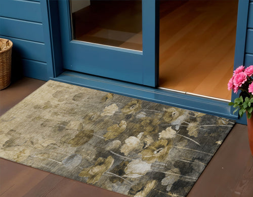 3 X 5 Taupe Beige And Tan Floral Washable Indoor Outdoor Area Rug
