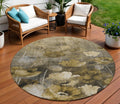 8 Taupe Beige And Tan Round Floral Washable Indoor Outdoor Area Rug