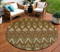 8 Brown Beige And Artichoke Green Round Southwestern Washable Indoor Outdoor Area Rug