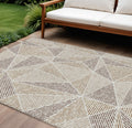 9 X 12 Brown Taupe And Beige Geometric Washable Indoor Outdoor Area Rug