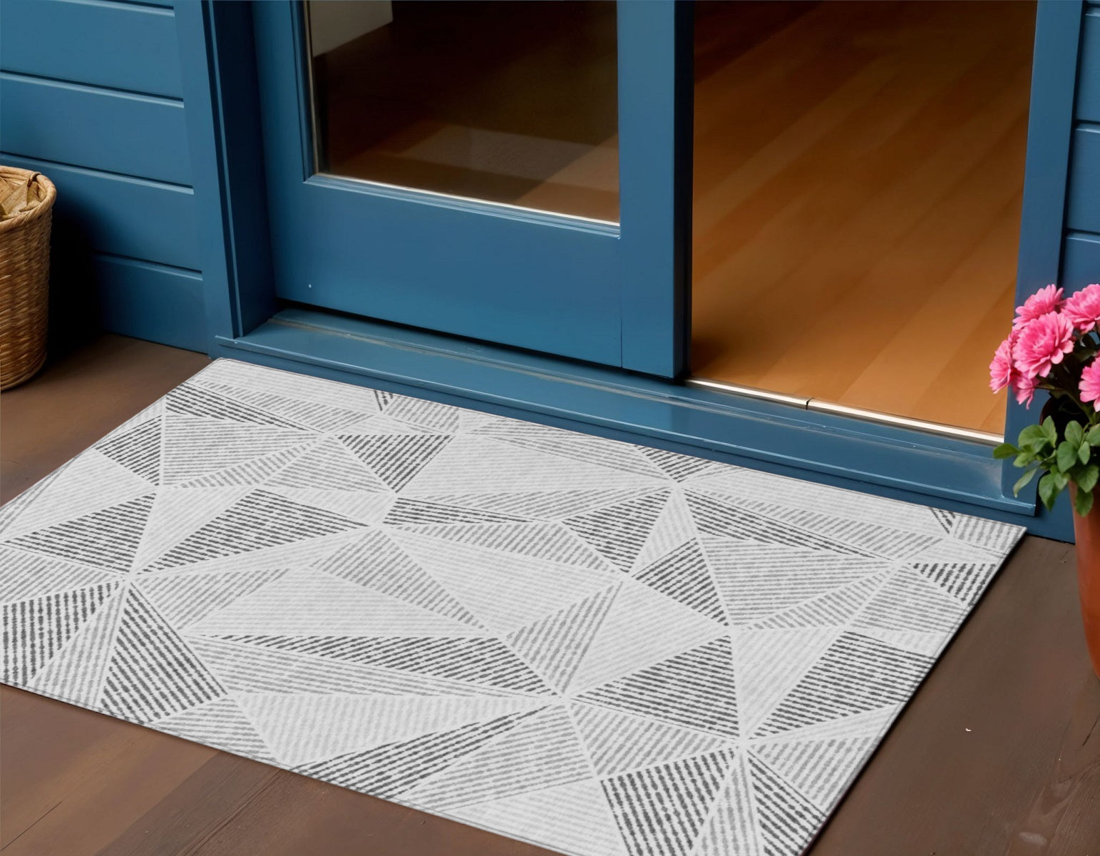 3 X 5 Gray Charcoal And Silver Geometric Washable Indoor Outdoor Area Rug