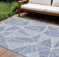 8 X 10 Navy Blue And Denim Blue Geometric Washable Indoor Outdoor Area Rug